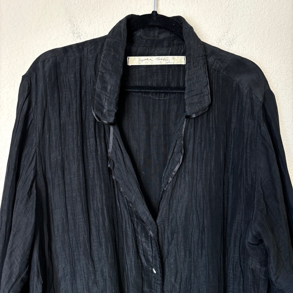 Cynthia Ashby Silk Linen Crinkle Textured Lagenlook Button Down Jacket - Picture 2 of 14